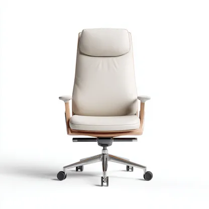 Krzesło biurowe skórzane z drewnianymi podłokietnikami 66x65x118 cm - kremowe - do pracy biurowej - styl nowoczesny-Vamonoroom