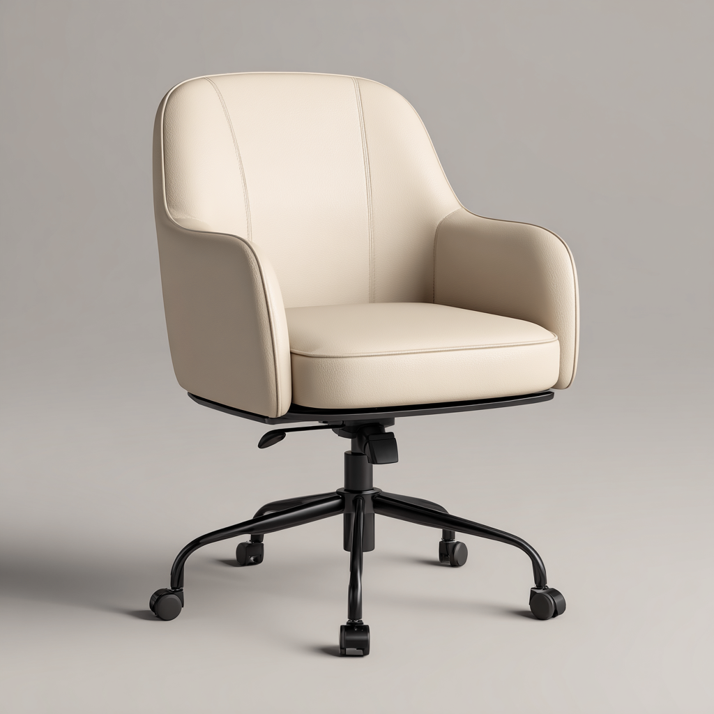 Krzesło biurowe z ekoskóry na metalowej podstawie 63x60x86 cm - kremowe - do pracy biurowej - styl minimalistyczny-Vamonoroom
