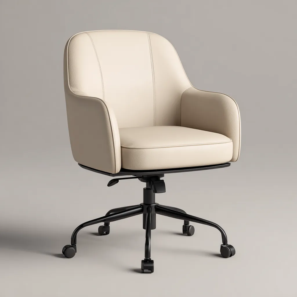 Krzesło biurowe z ekoskóry na metalowej podstawie 63x60x86 cm - kremowe - do pracy biurowej - styl minimalistyczny-Vamonoroom