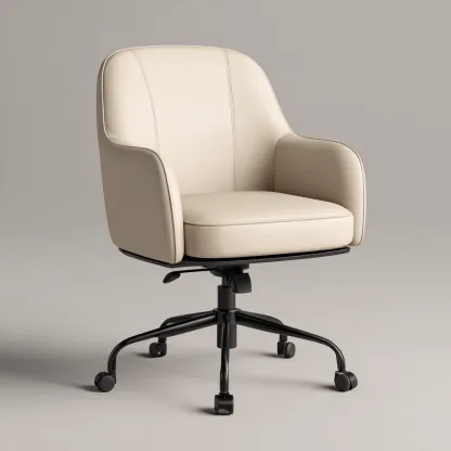 Krzesło biurowe z ekoskóry na metalowej podstawie 63x60x86 cm - kremowe - do pracy biurowej - styl minimalistyczny-Vamonoroom