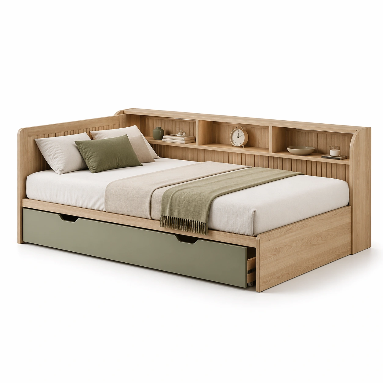 Bett mit Stauraum und Regal Kopfteil-arlvira