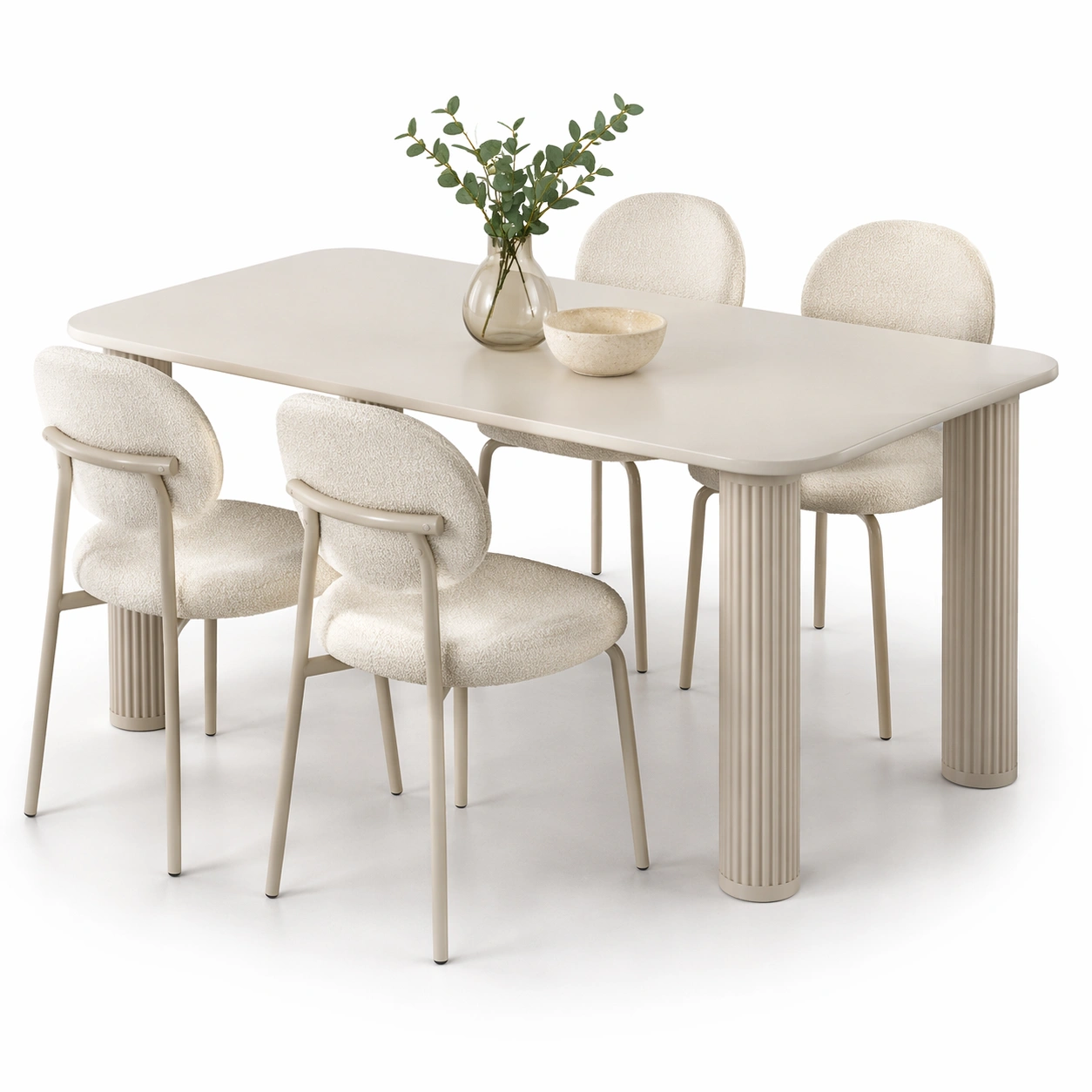 Essgruppe Creme Metall Stoff 4 Stuehle-merqona