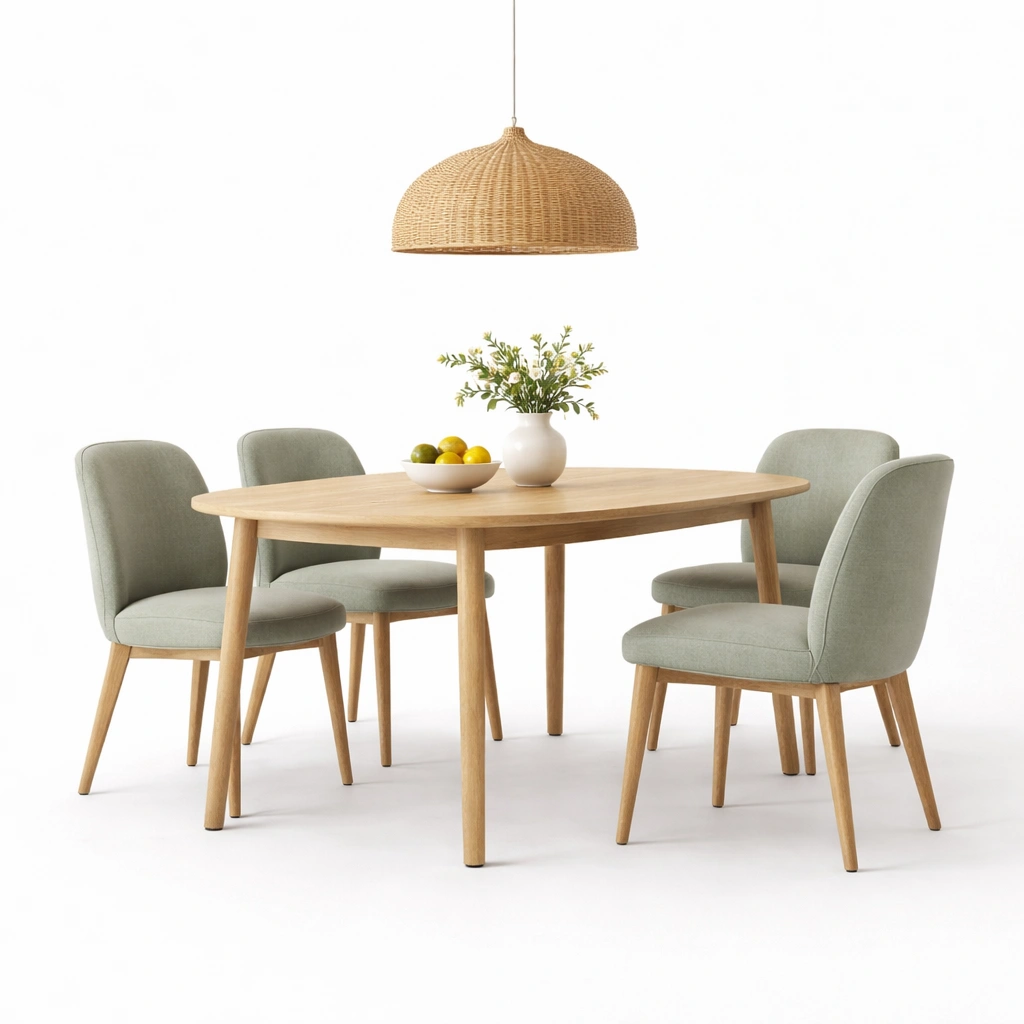 Essgruppe Hellbraun Holz Stoff 4 Stuehle-merqona