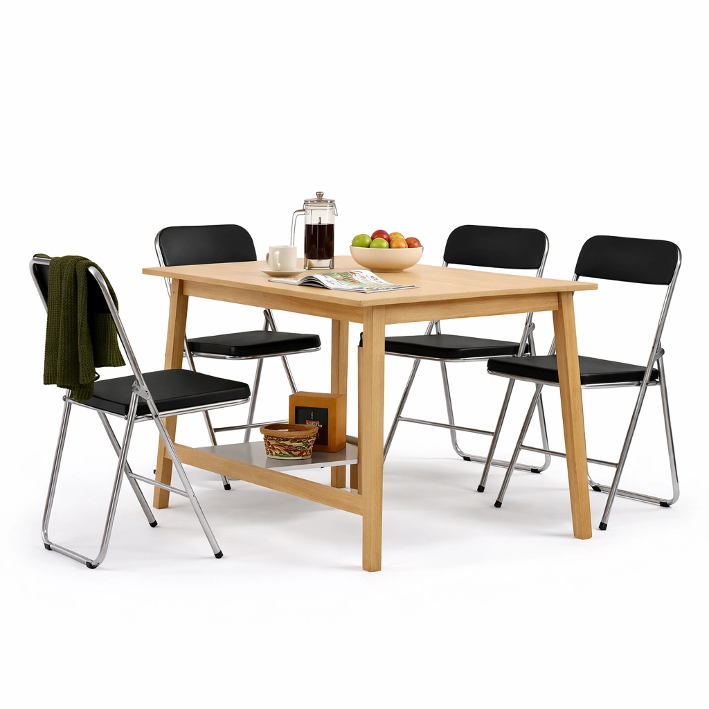 Essgruppe Natur Holz Metall Klappstuehle-merqona