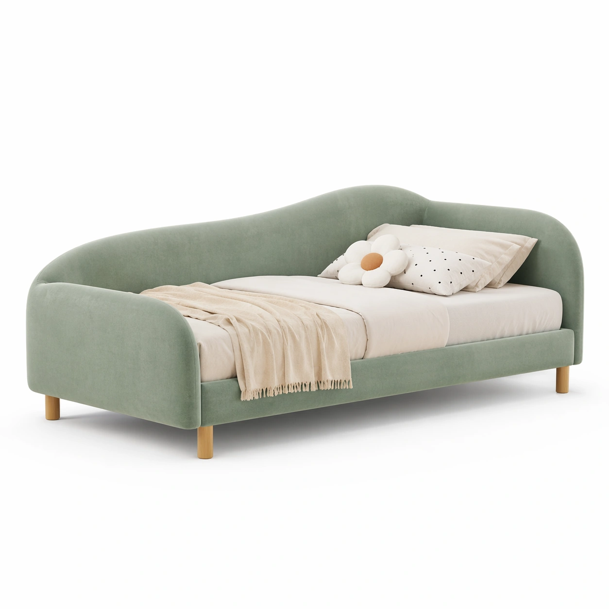 Tagesbett Gruen Stoff Holz Beine-merqona