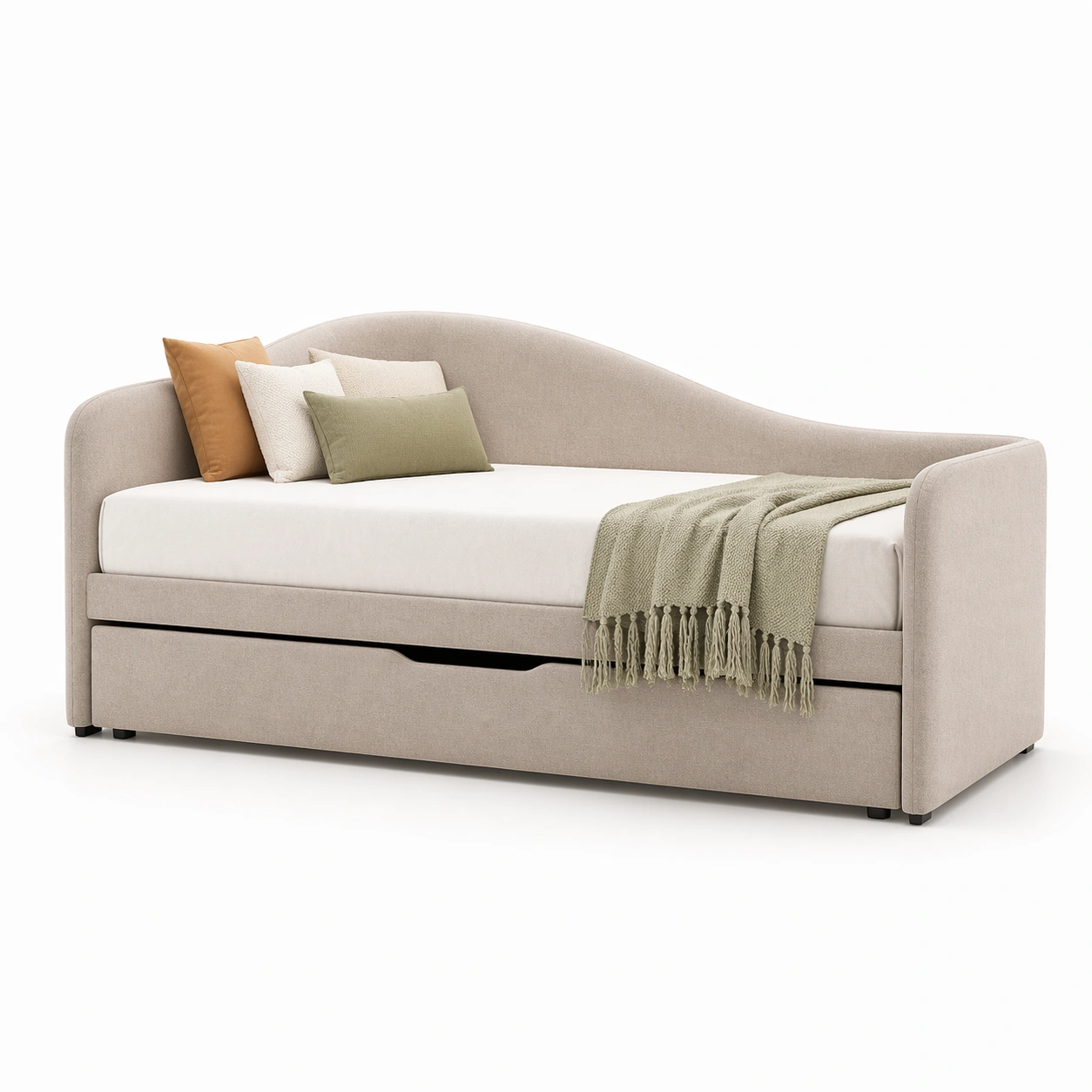 Tagesbett Creme Stoff mit Stauraum-merqona