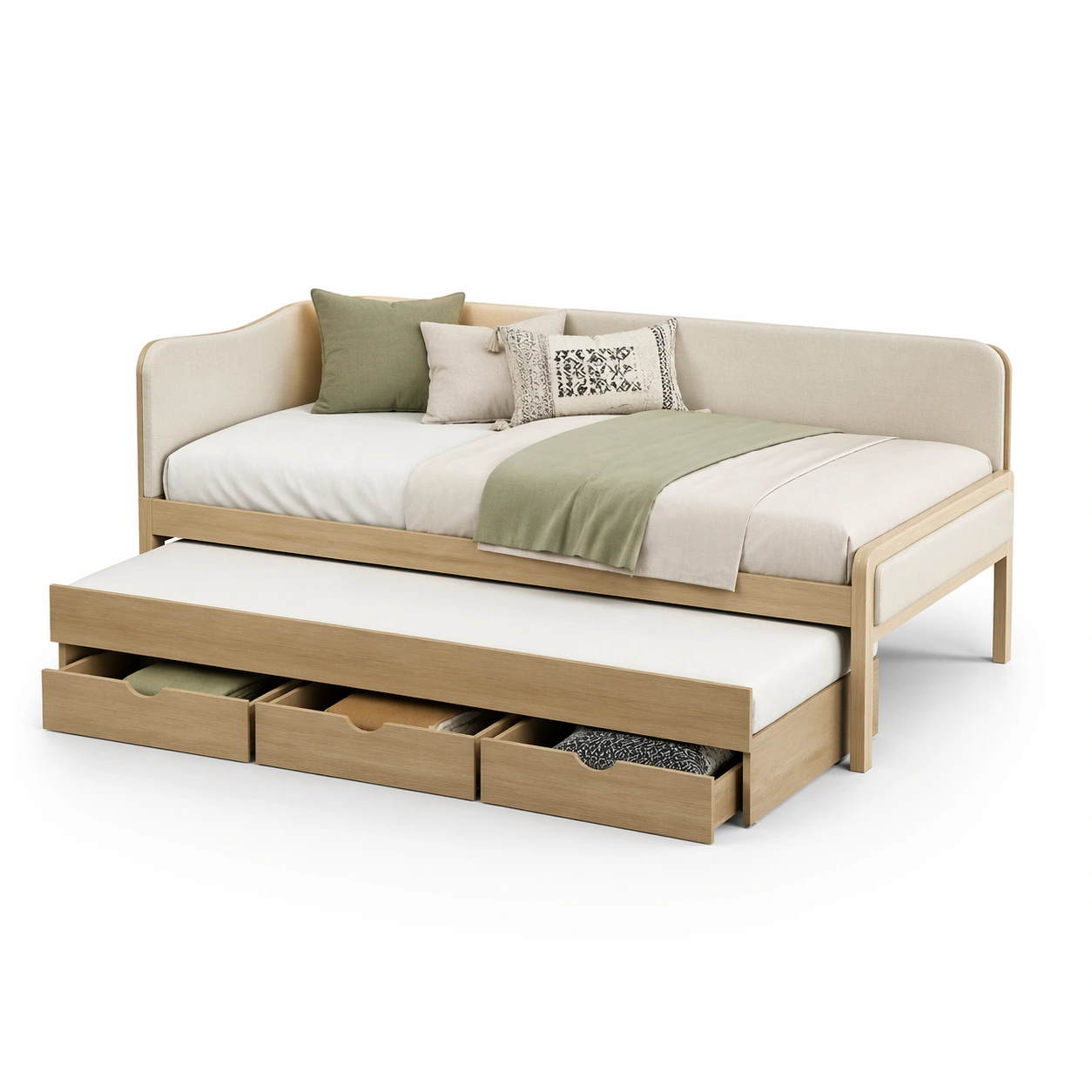 Tagesbett Hellbraun Holz Stoff mit Schubladen-merqona