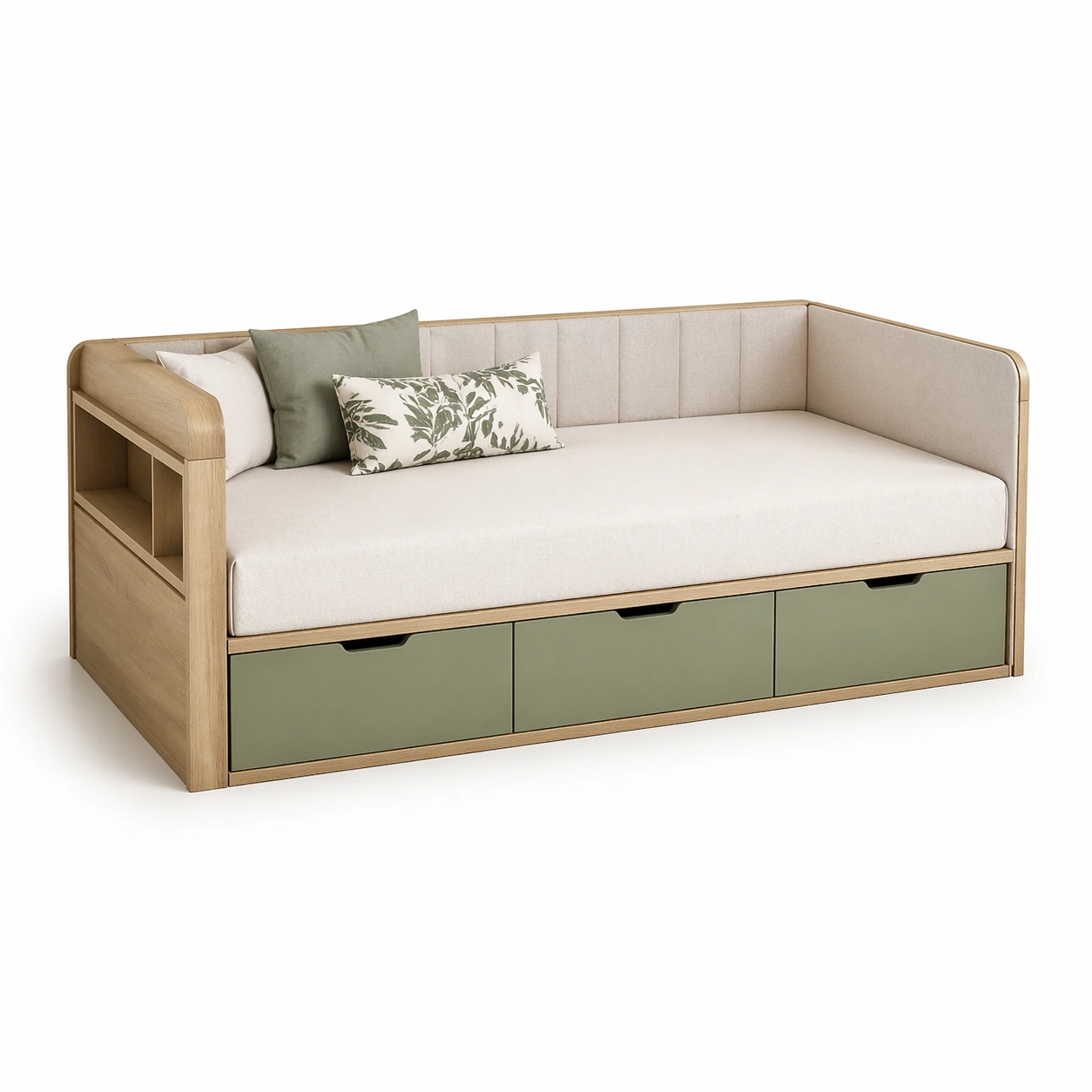 Tagesbett Beige Holz Stoff mit Stauraum-merqona