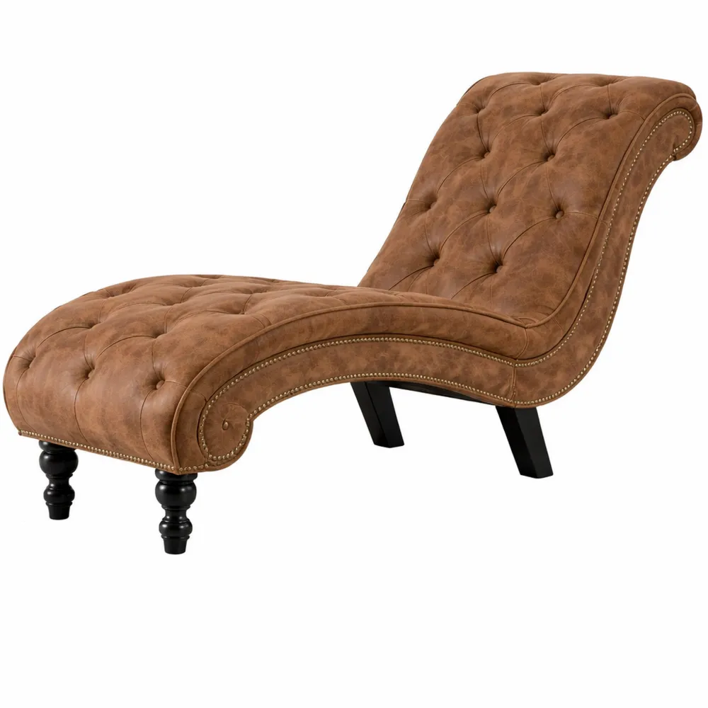 Chaise Longue in Similpelle Scamosciata Marrone, Sdraio Elegante