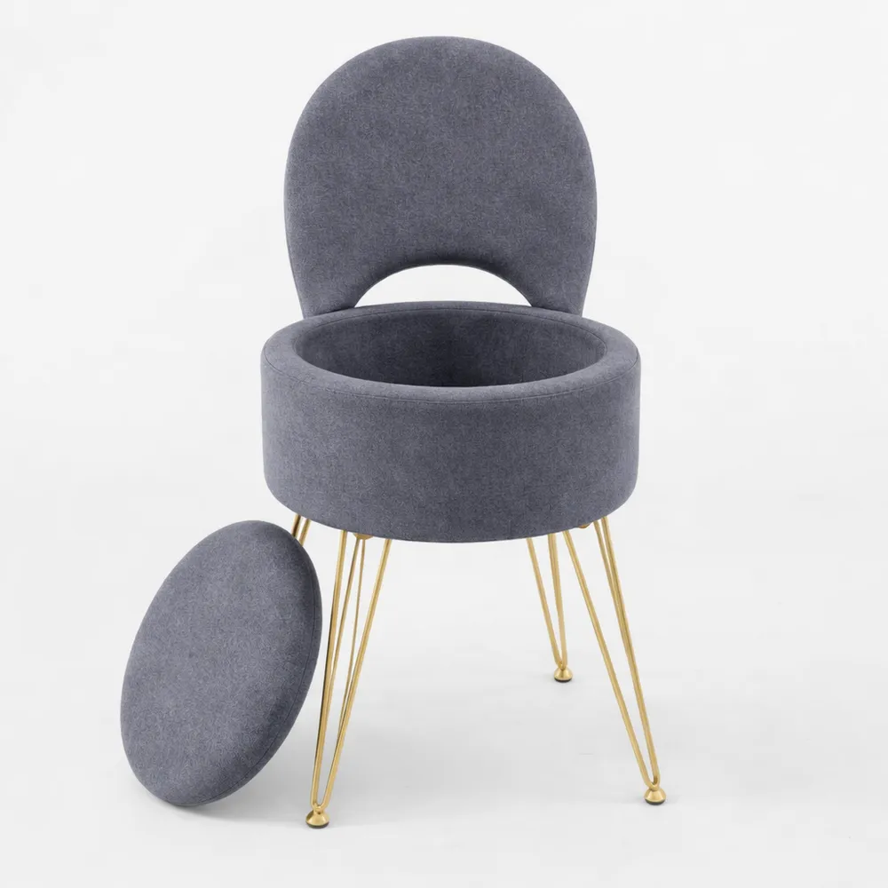 Sgabello Trucco con Contenitore e Schienale Reclinabile, Seduta in Pelliccia Sintetica e Gambe Antiscivolo, per Adolescenti