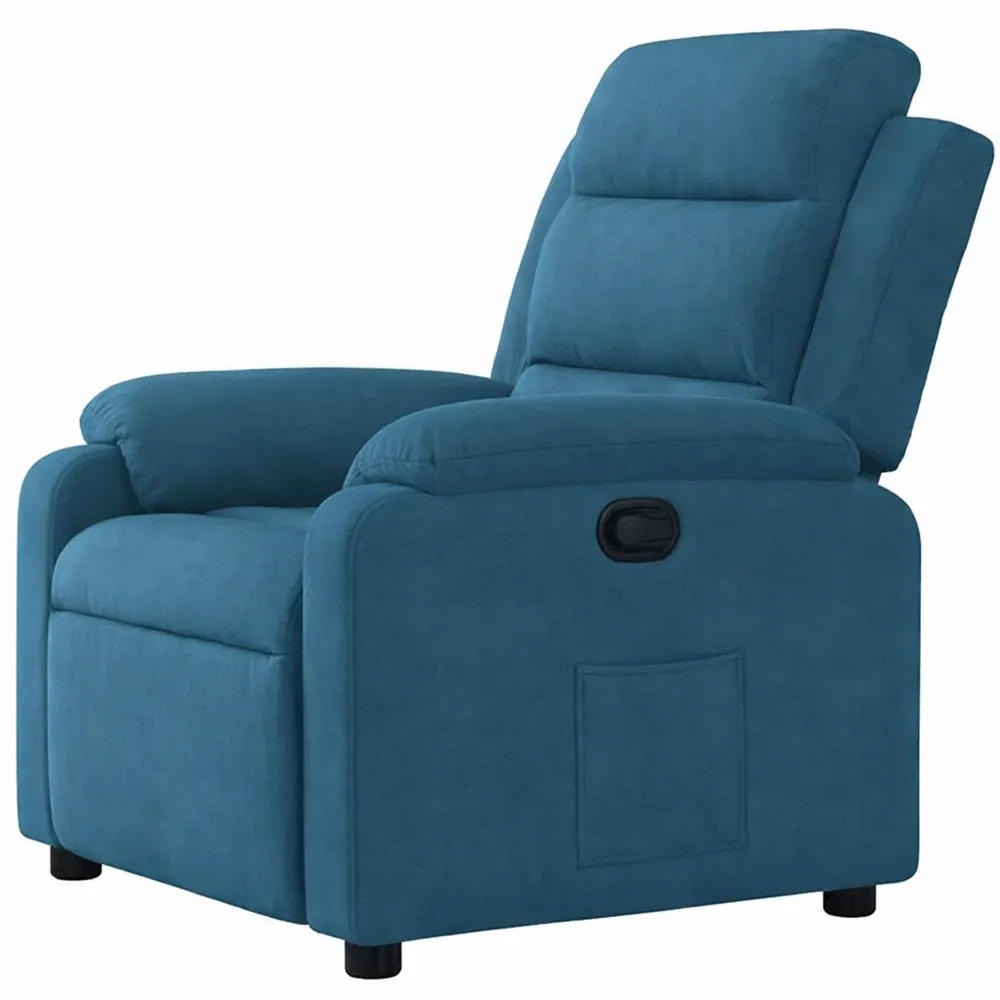 Poltrona Reclinabile in Velluto Blu, Elettrica e Confortevole