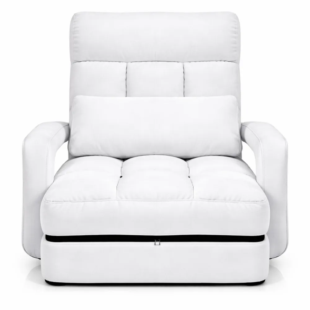 Poltrona convertibile con schienale regolabile e braccioli, 1 posto pieghevole, Bianco