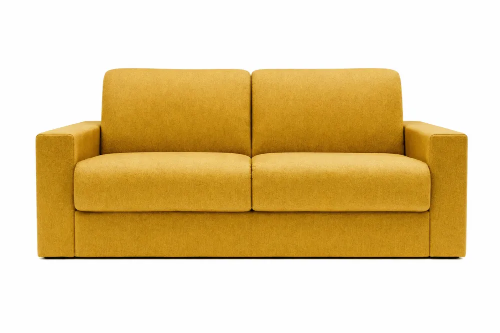 Divano Letto Matrimoniale Imbottito con Braccioli e Materasso Spesso in Tessuto Giallo