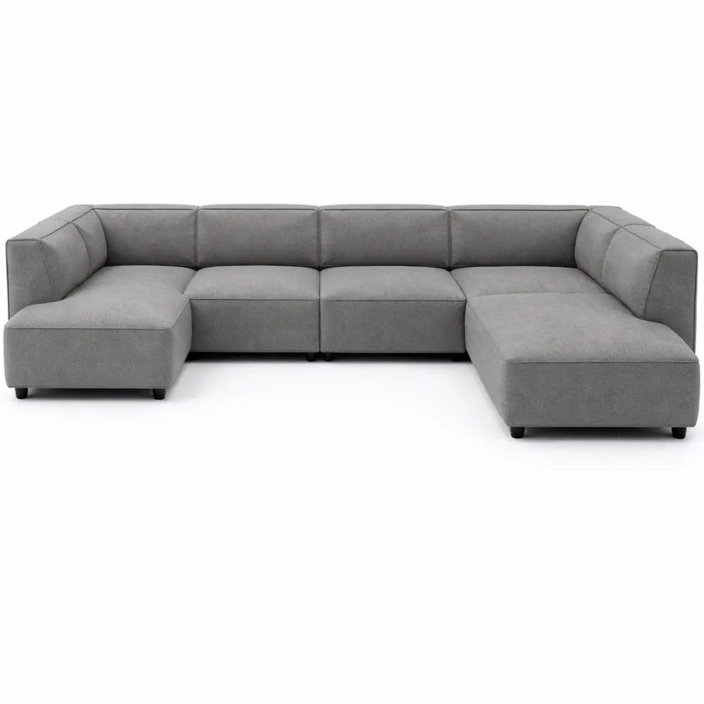 Divano angolare con spalliera sinistra, tessuto grigio chiaro, dimensioni ampie
