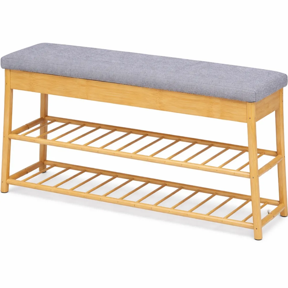 Scarpiera Ingresso in Legno con Panca Imbottita a 2 Ripiani