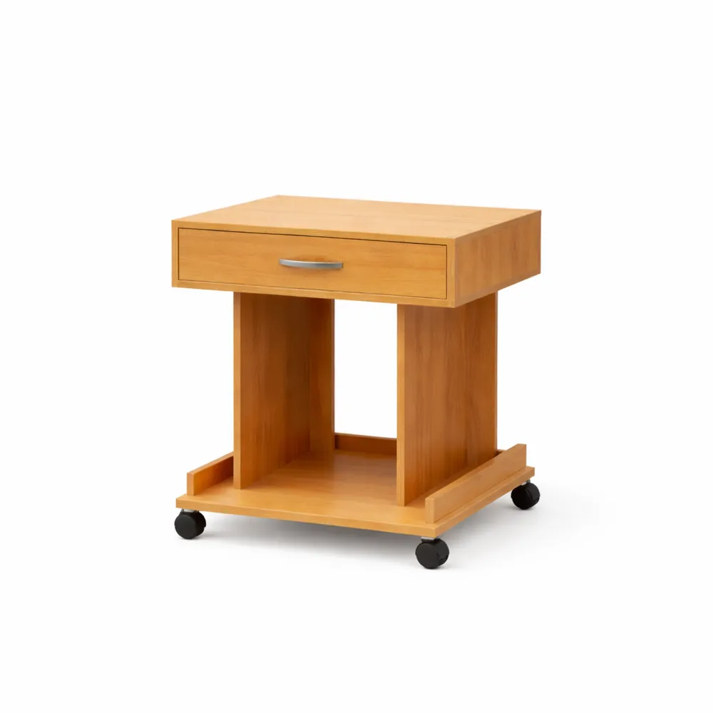 Tavolino Laterale in Bambù Naturale con Ruote e Cassetto