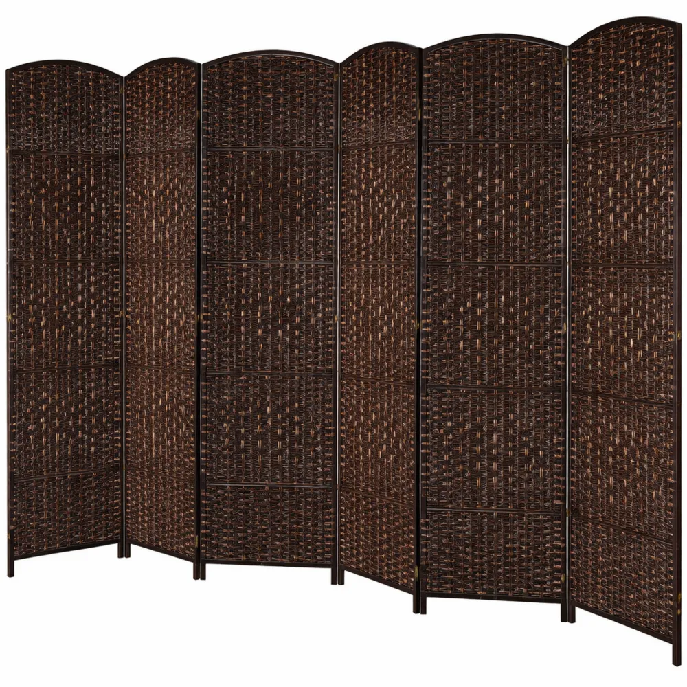 Paravento a 6 Pannelli Intrecciato con Telaio in Legno