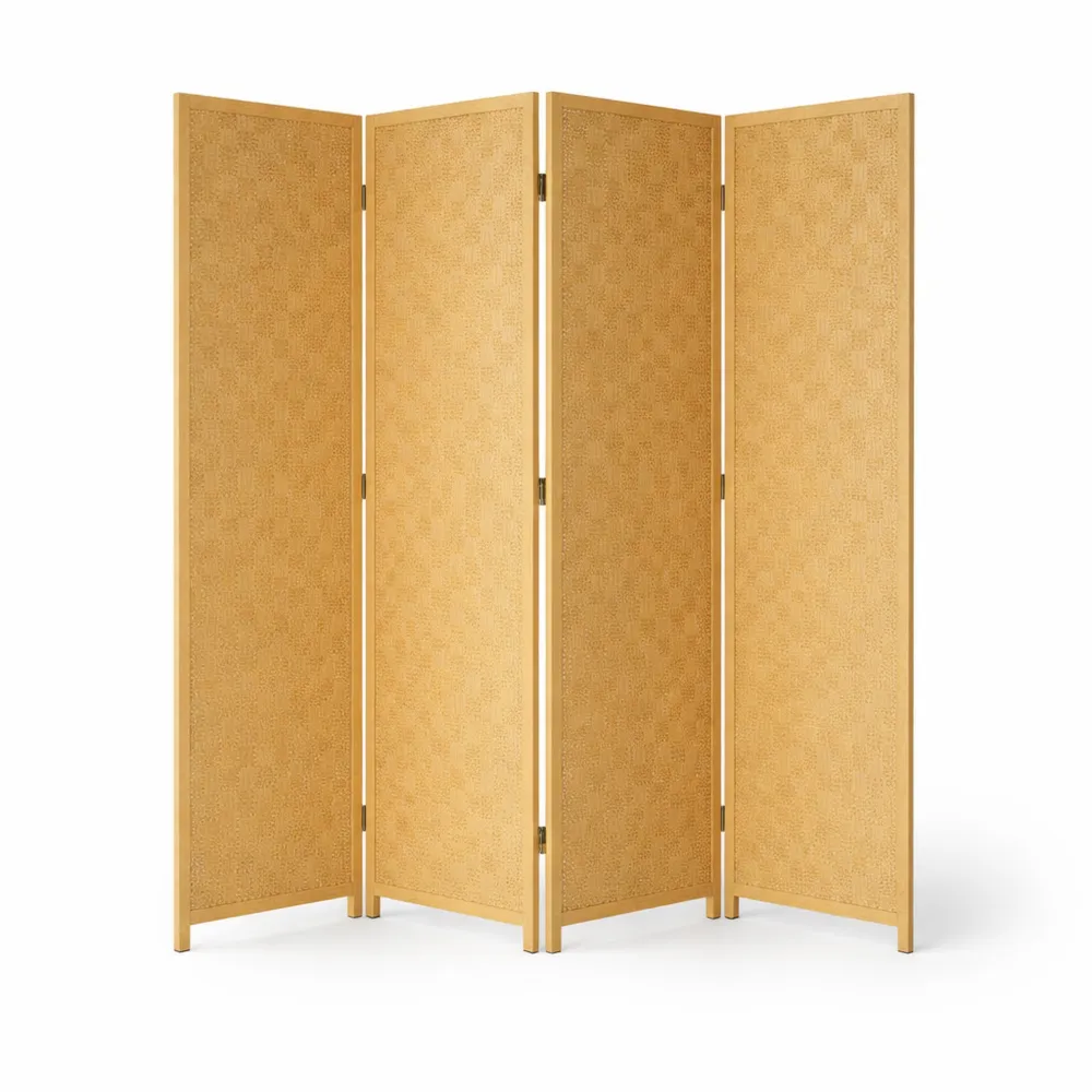 Paravento a 4 Ante in Legno, Separé Pieghevole Salvaspazio per Interni, Altezza 170cm, Marrone