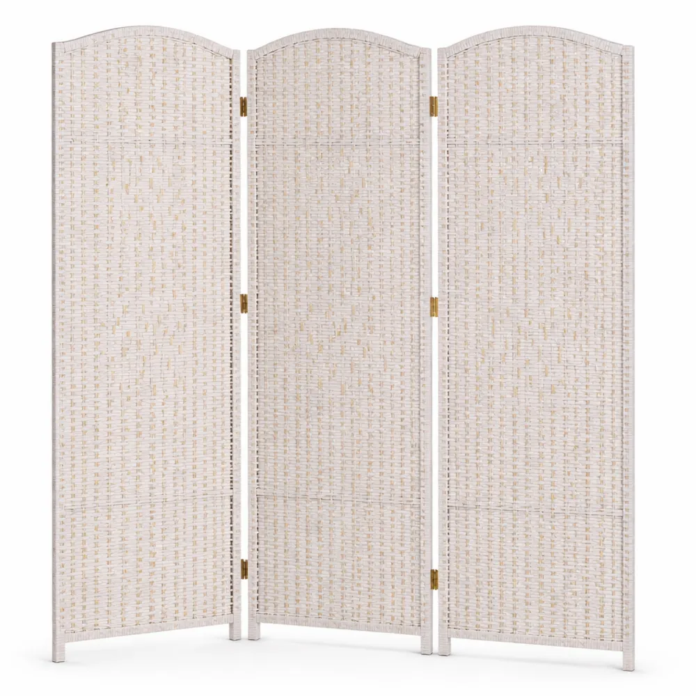 Paravento a 3 Pannelli Pieghevole per Interni, 170x120 cm, Colore Bianco