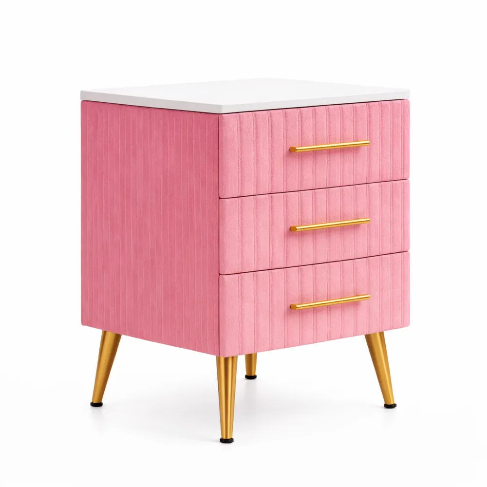 Comodino moderno rosa con 3 cassetti, 41 x 62 cm