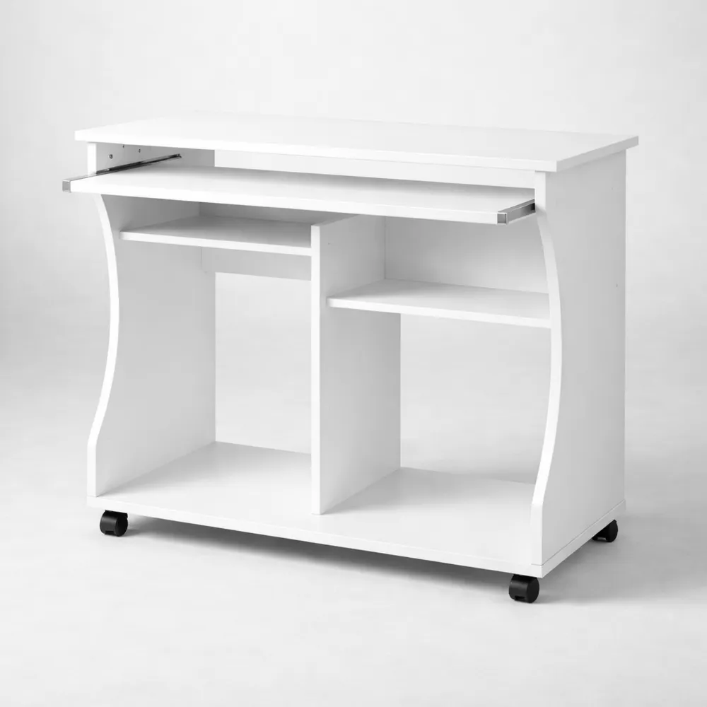 Scrivania Compatta con Tastiera Estraibile e Ruote per Ufficio