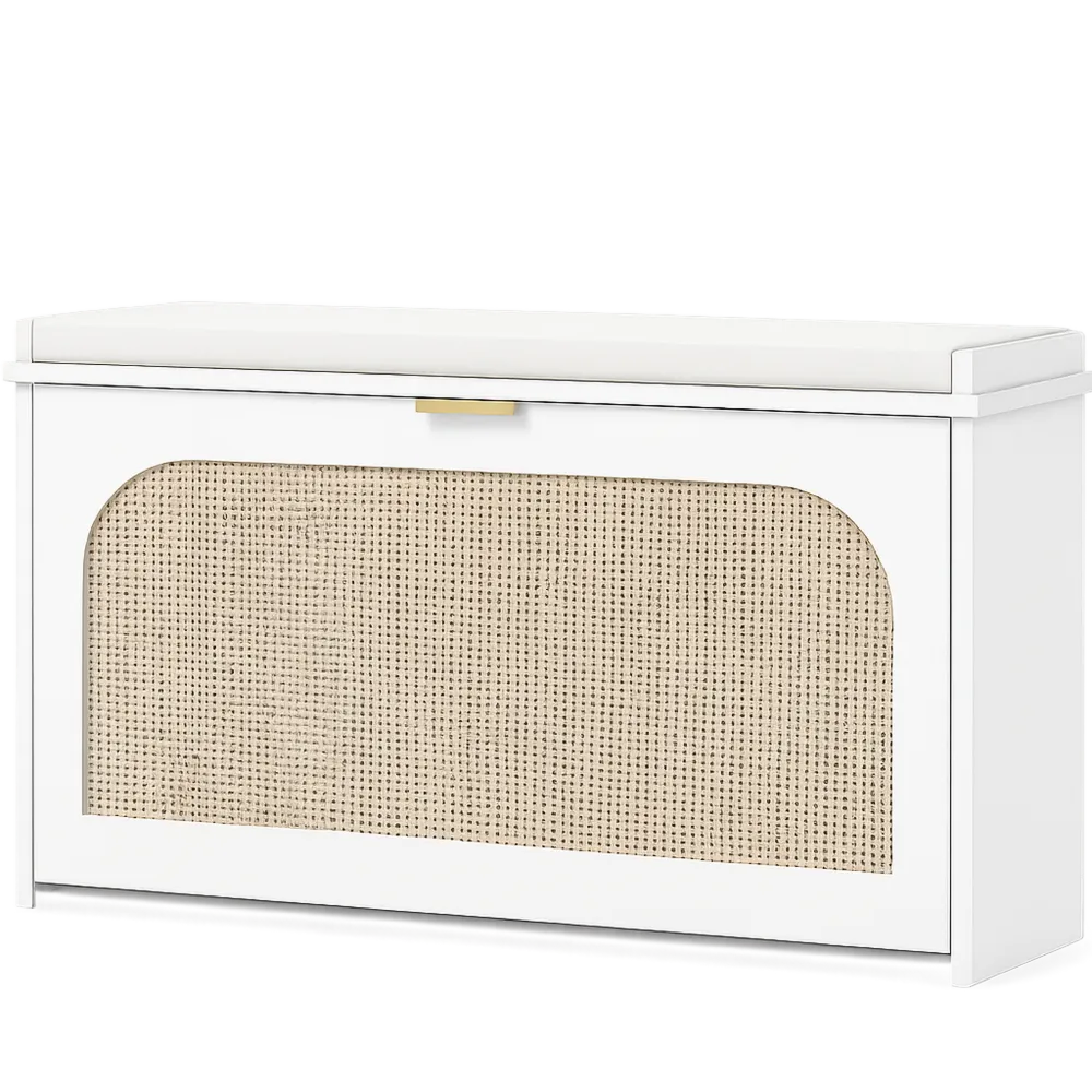 Scarpiera con Seduta Imbottita e Anta Regolabile, Stile Boho