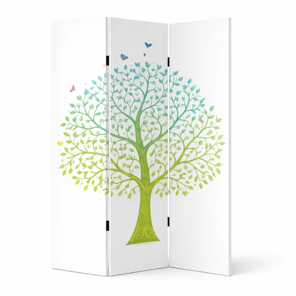 Paravento pieghevole in legno con stampa albero della vita