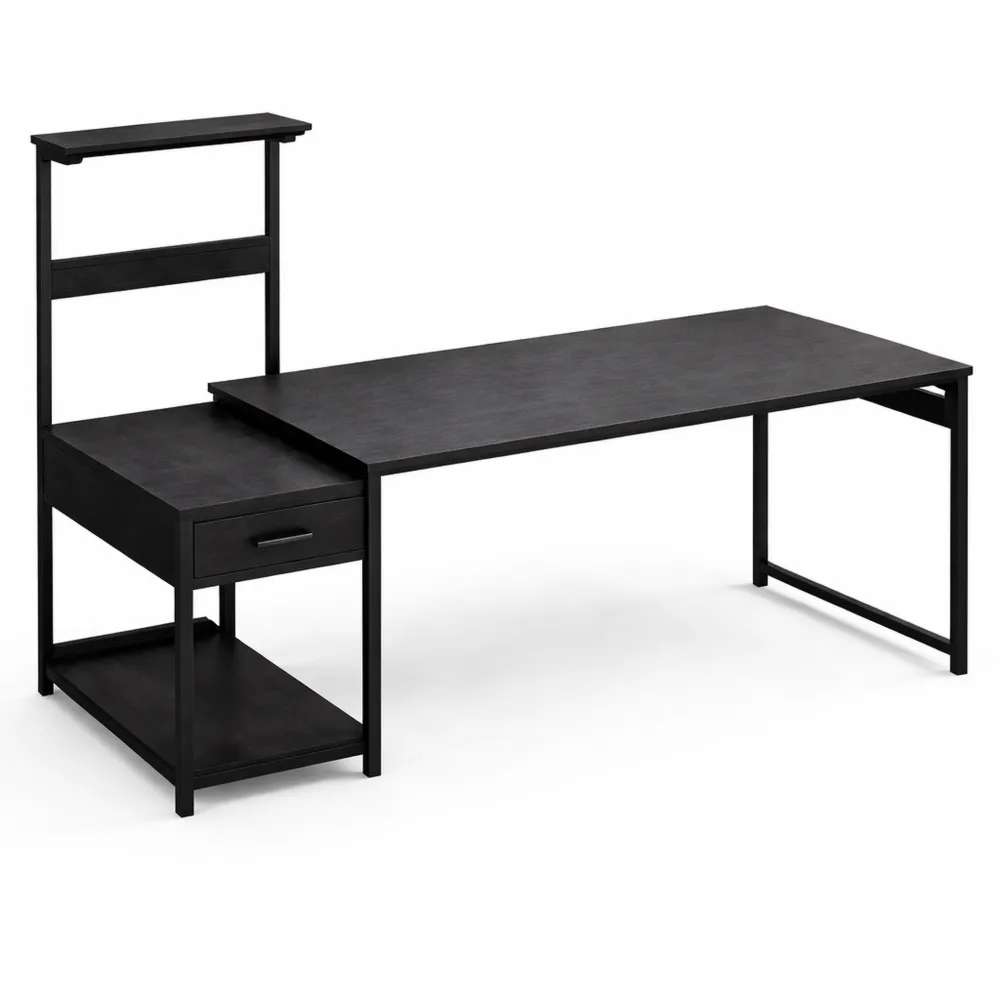 Scrivania da Gaming con LED e Libreria, Tavolo PC Reversibile con Cassetti, Nero