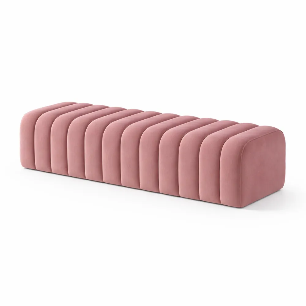 Panca Imbottita in Velluto per Camera da Letto, Soggiorno e Ufficio, Pouf Rettangolare Versatile, Rosa