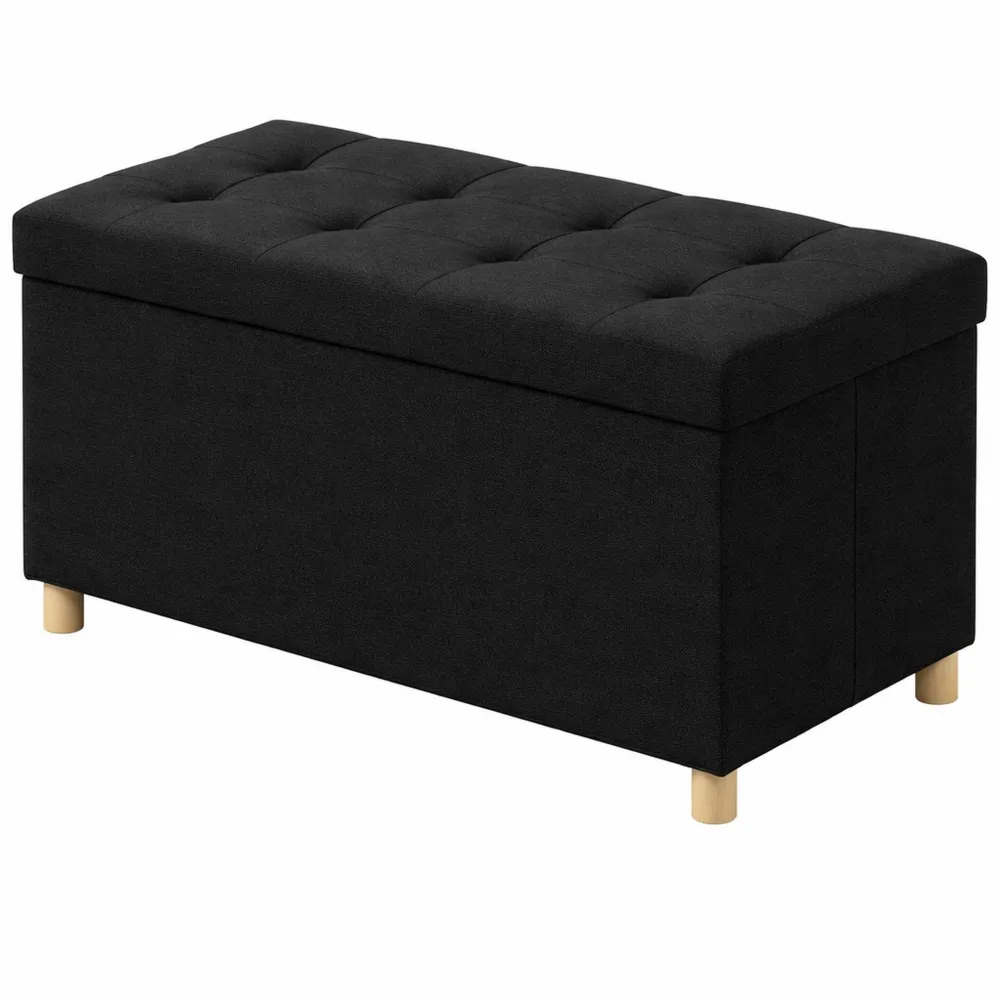 Pouf Contenitore Rettangolare con Gambe, Panca e Cassapanca da Interno, Nero, 76 x 38 x 38 cm