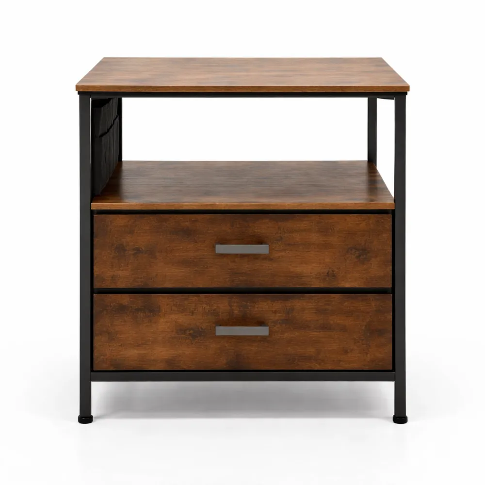 Tavolino multifunzionale con prese USB e AC, 2 cassetti e tasche laterali, marrone