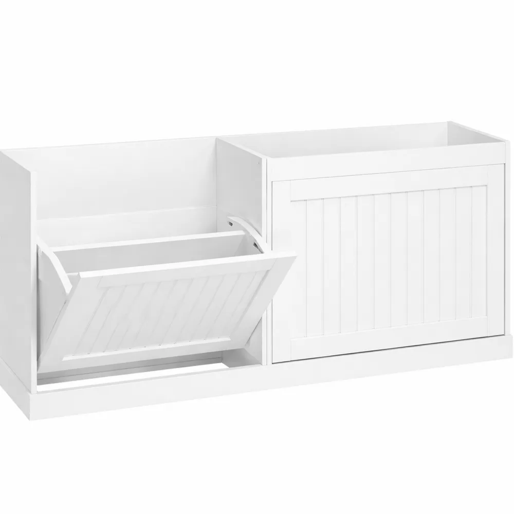 Panca con vano portaoggetti per ingresso, scarpiera con sedile imbottito, 25x103x50 cm, ideale per corridoio e soggiorno, colore bianco