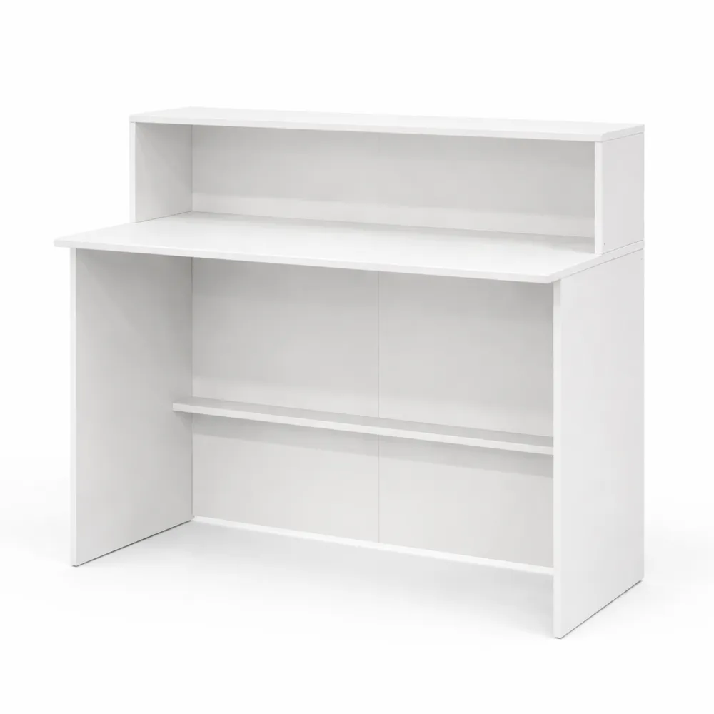 Bancone Reception in Truciolato Bianco con Ripiano Integrato per Uffici e Hotel