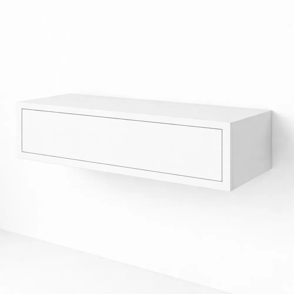 Comodino sospeso moderno, Bianco Opaco, 45x25x15.5 cm, per Soggiorno e Camera