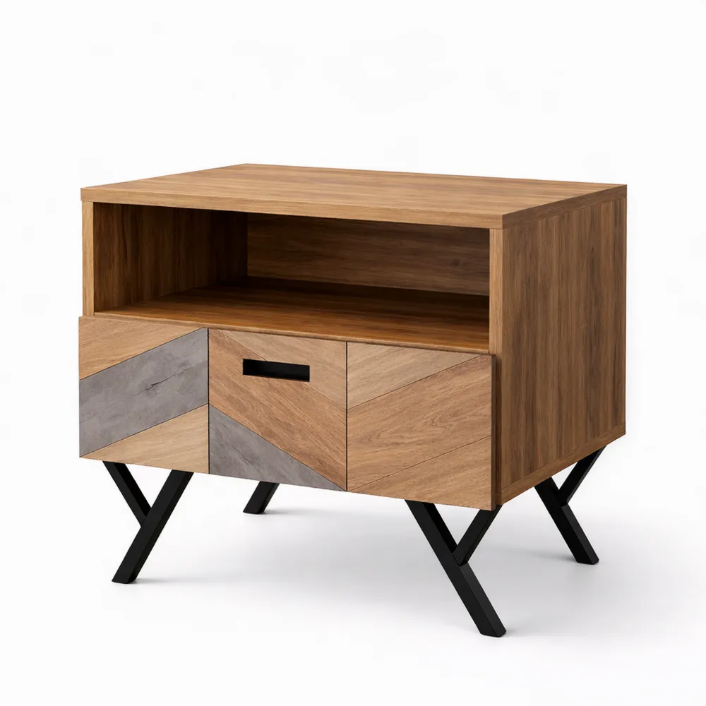 Comodino con Cassetto Stile Industriale per Salotto e Camera