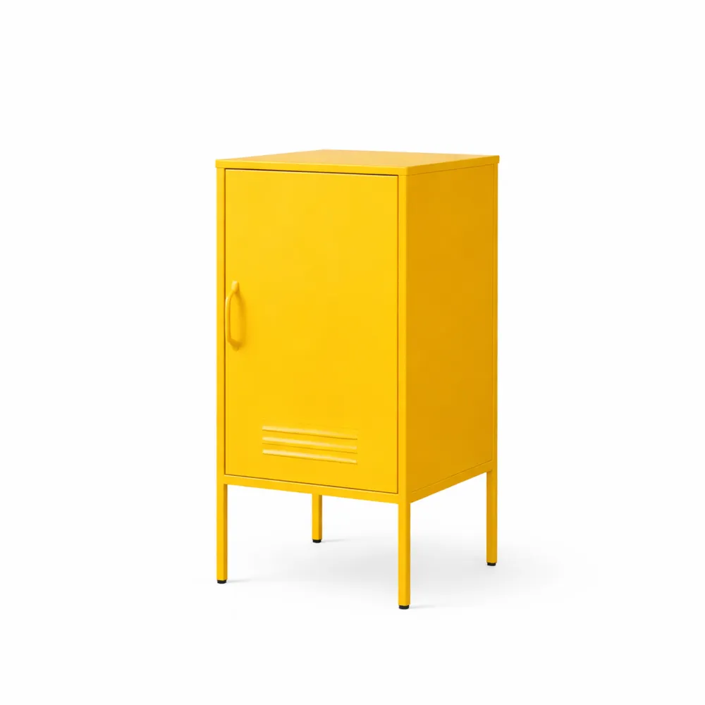 Armadietto in Acciaio con Anta e Serratura, Comodino Giallo