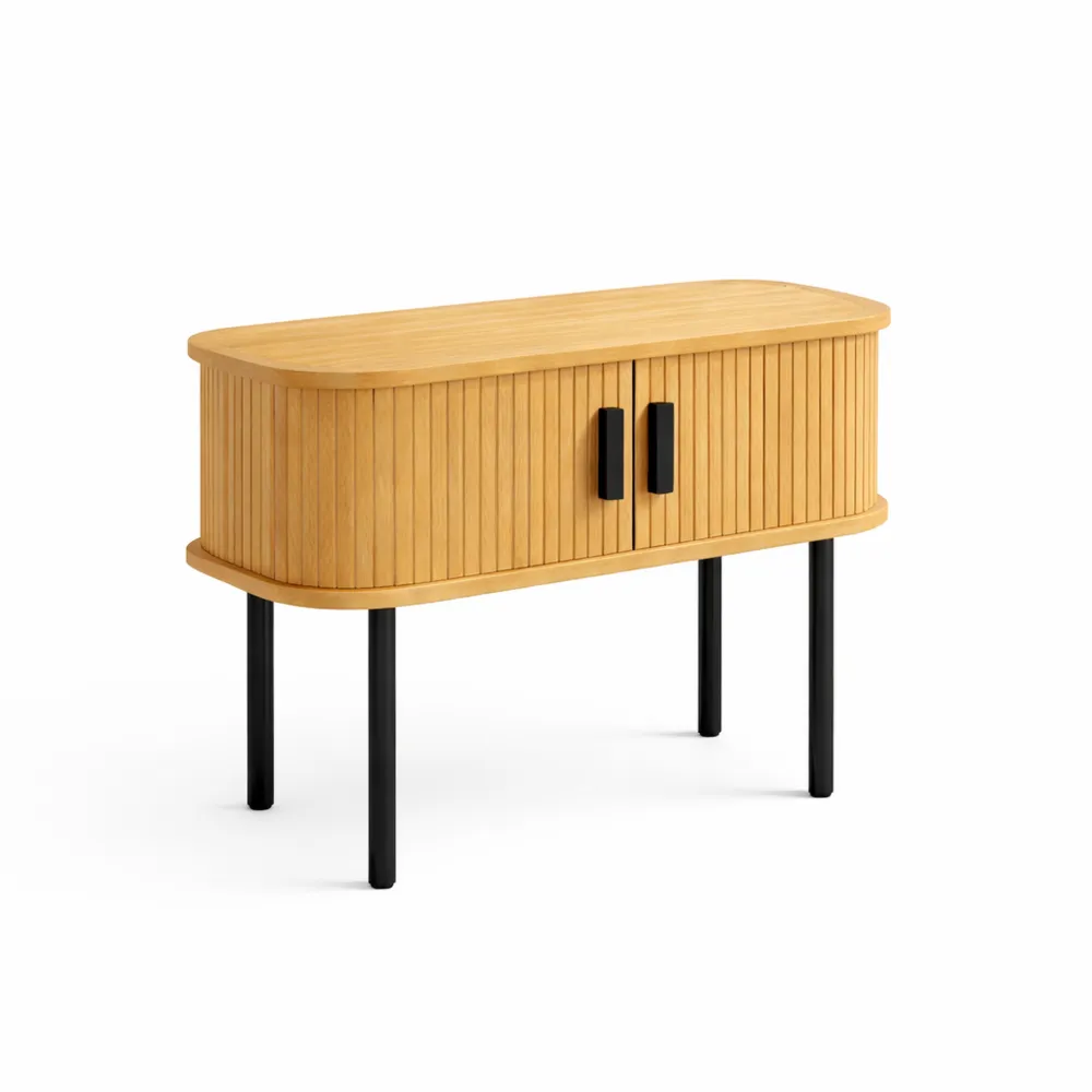 Comodino in bambù con ante scorrevoli, tavolino laterale moderno