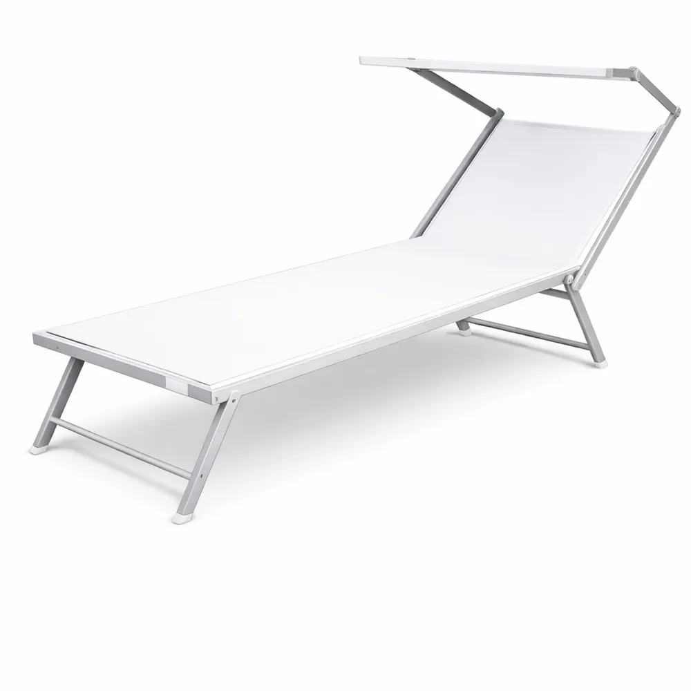 Lettino Prendisole Pieghevole in Alluminio con Tessuto Resistente e Tettuccio Regolabile per Mare, Spiaggia e Piscina