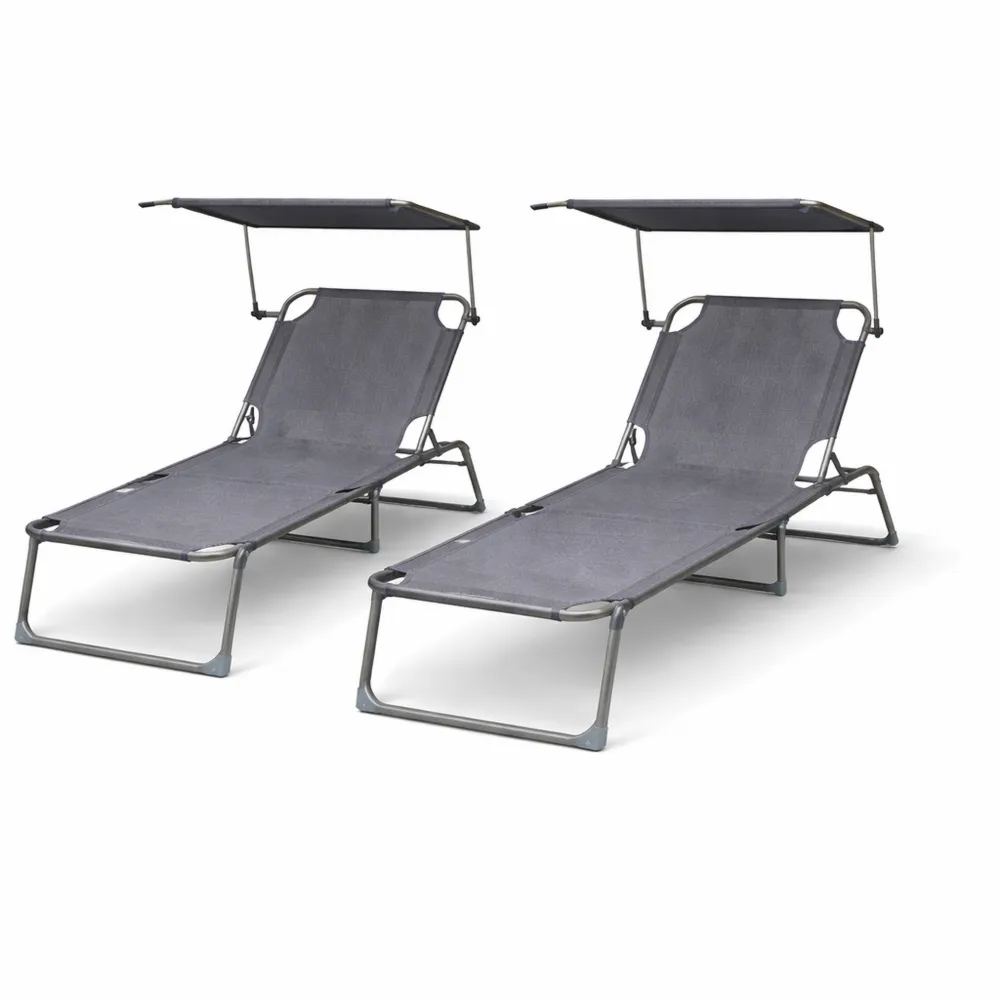Set di 2 Sdraio da Giardino Pieghevoli con Tettuccio e Schienale Regolabile per Esterni