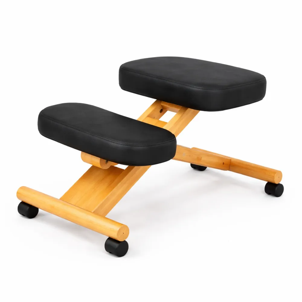 Sedia Ergonomica Regolabile per Ufficio e Casa in Legno con Ruote, Colore Nero