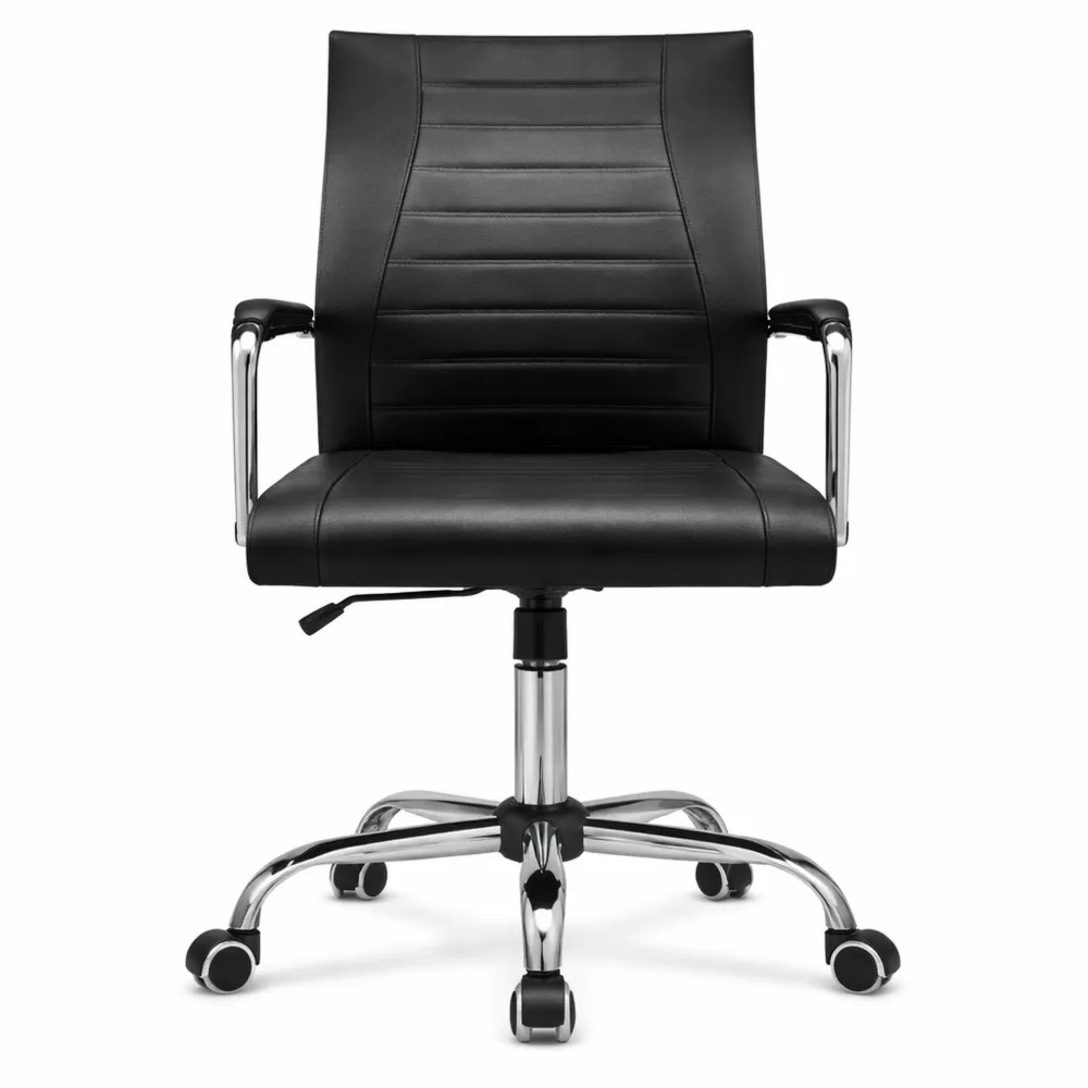 Sedia da ufficio ergonomica in finta pelle con schienale reclinabile e rotelle girevoli