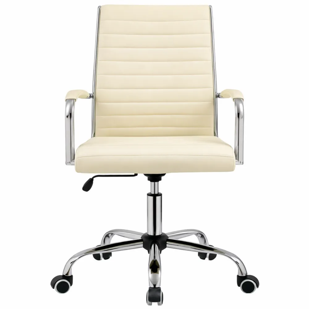 Sedia Ergonomica Ufficio Reclinabile in Finta Pelle Beige