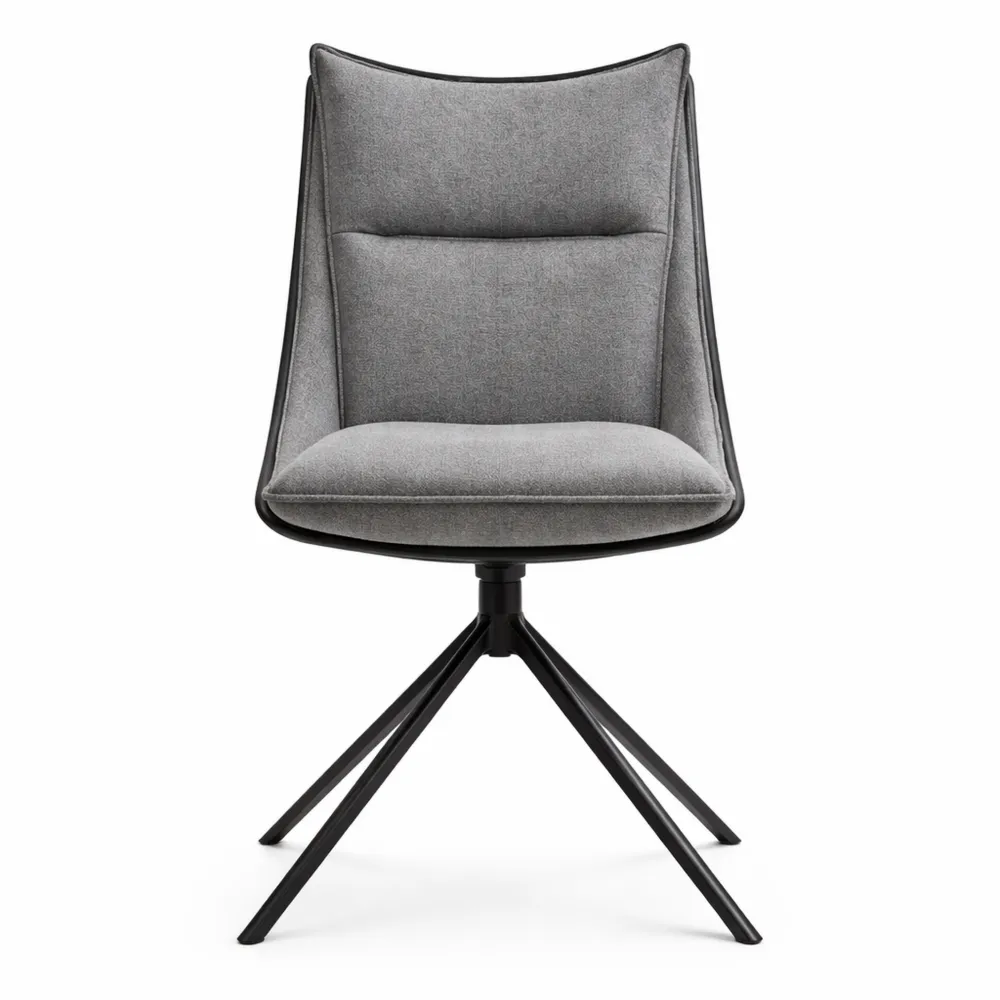 Poltrona Girevole Imbottita in Tessuto Lino per Ufficio e Camera, Grigio