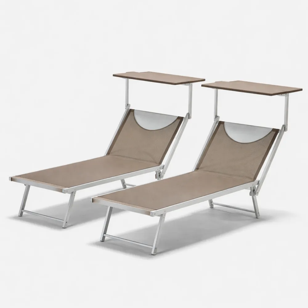 Coppia di Lettini Prendisole in Alluminio Reclinabili per Spiaggia