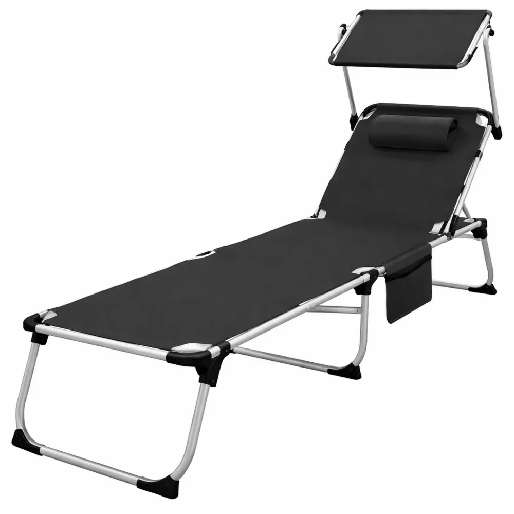 Lettino Prendisole con Schienale Regolabile e Tetto Parasole