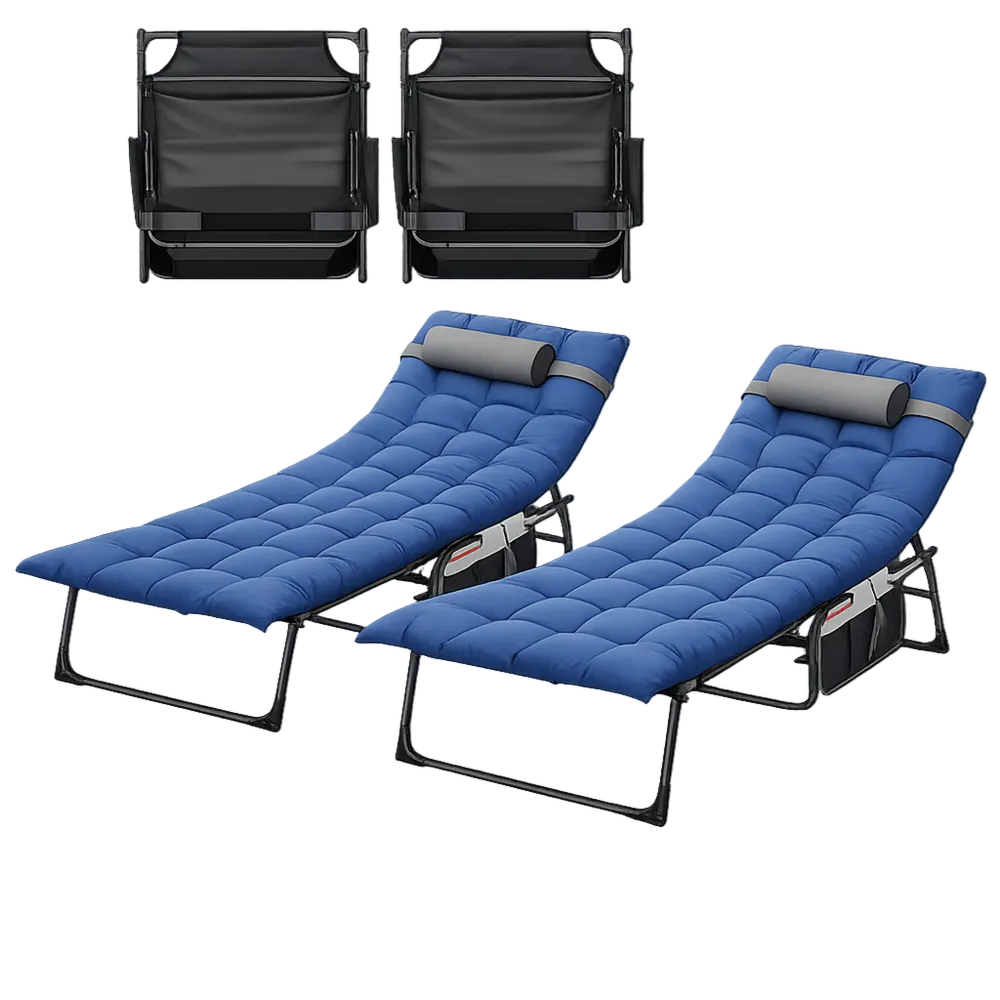 Lettino da Sole Regolabile 4 Posizioni con Cuscino e Tasca per Giardino e Spiaggia, Capacità 200KG, Blu