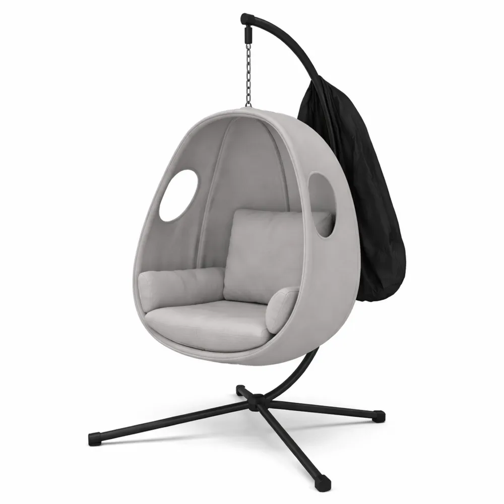 Poltrona amaca da giardino con cuscino e schienale imbottiti, girevole e regolabile