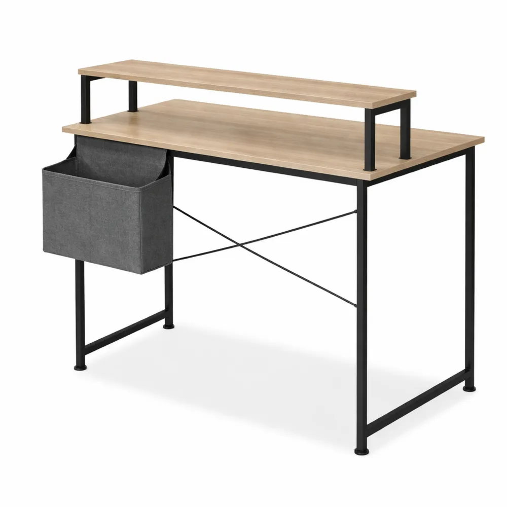 Scrivania 80x55x90cm con Ripiano Rialzato per Monitor, Scrivania Gaming Industriale per Computer