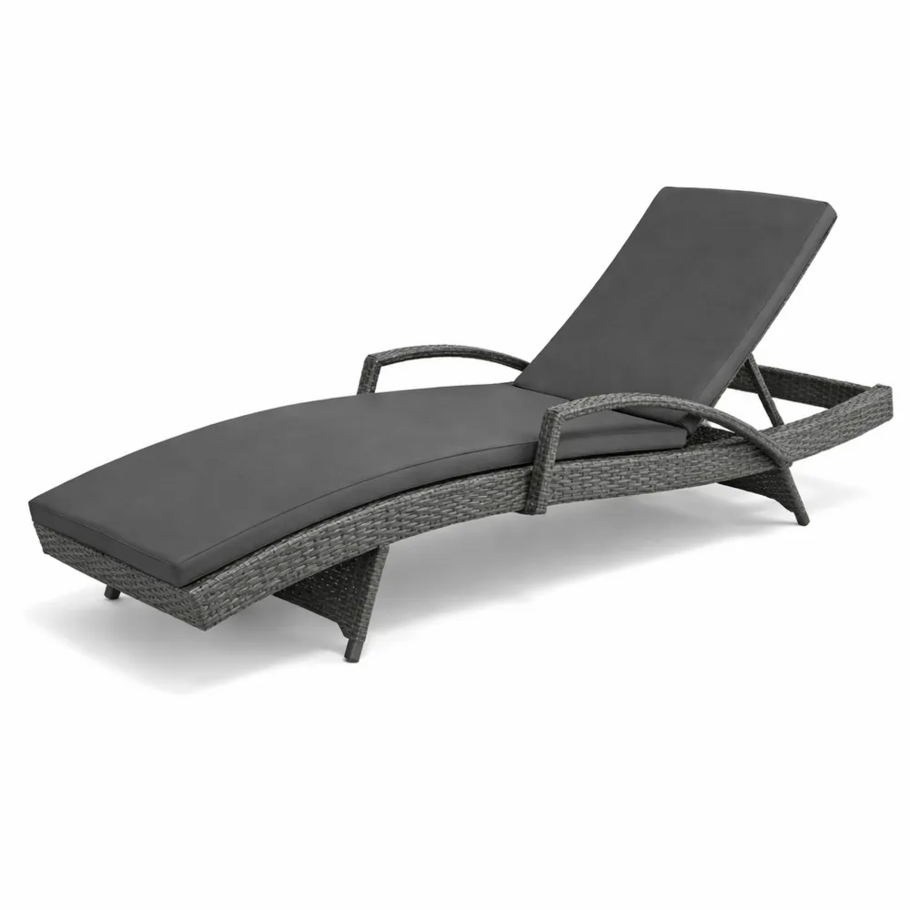 Lettino Prendisole in Rattan con Schienale Regolabile e Cuscino Imbottito per Giardino