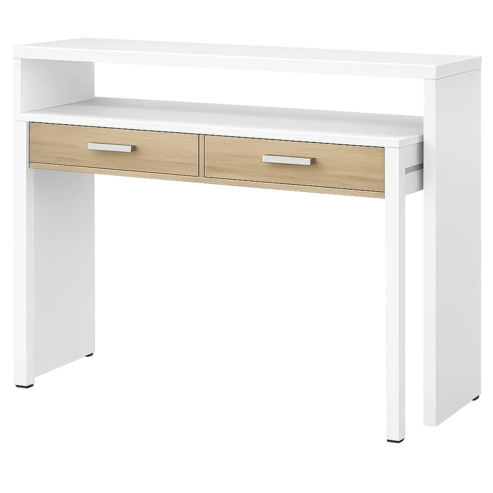 Scrivania Allungabile in Bianco e Rovere, 99x36x88 cm